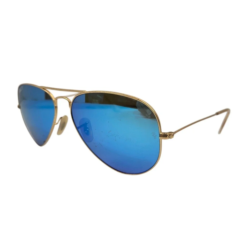 Ray-Ban Aviator RB3025 Blue Flash Polarized Lens w Gold Frame 58 mm Case & Cloth